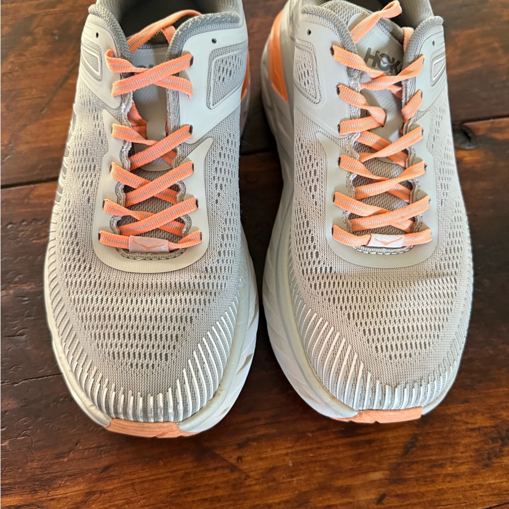 Hoka Gray and Orange Athletic Shoes with Supportive Midsole - Picture 2 of 5